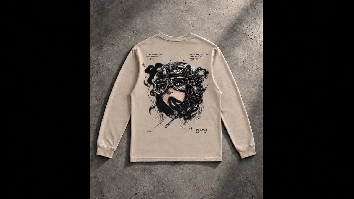 P8 Amse Beige Longsleeve, achterkant met print